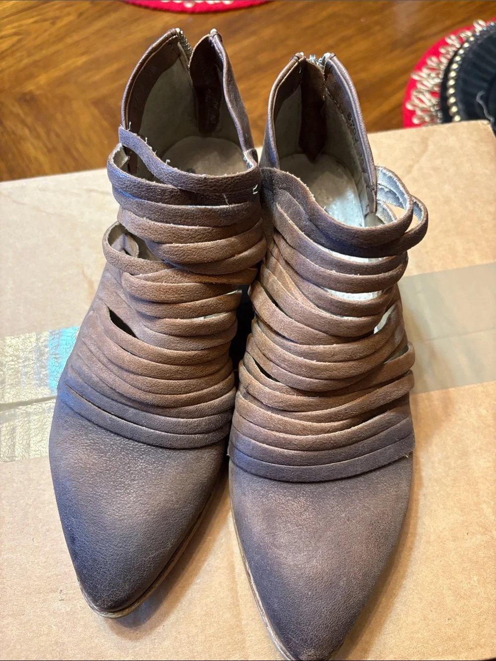 Free People Brown Suede Pointed Toe Wrap Booties